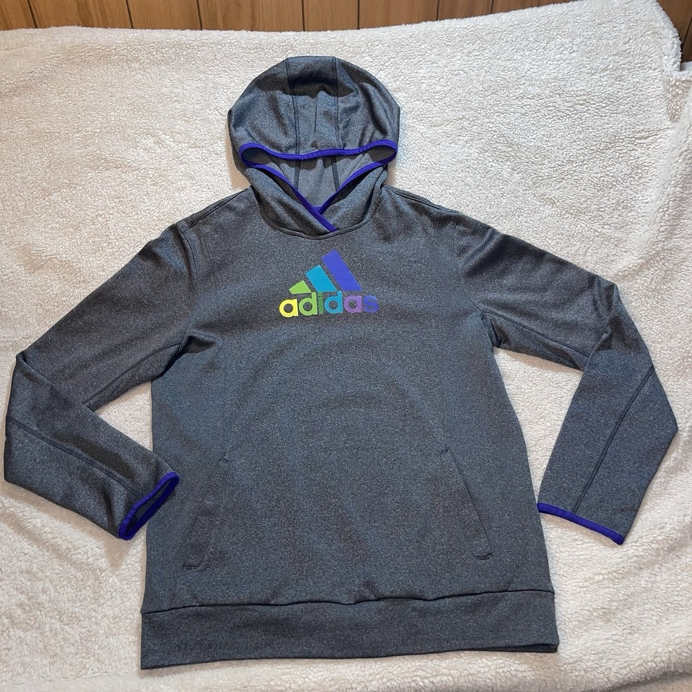 adidas Women's XL Gray Cotton Blend Climawarm Hoodie With Thumb Holes